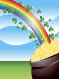 Shamrocks on Rainbow Leading to Pot of Gold