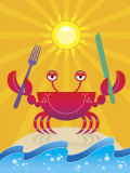 Smiling Crab on Beach with Knife and Fork