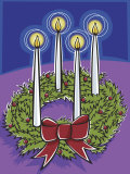 Christmas Wreath with Lit Candles