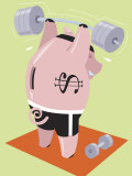 Financial Concept with Piggy Bank Lifting Weights