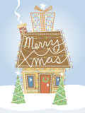 Decorated Gingerbread House with Merry X-mas Greeting