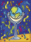 Celebration with Confetti and World Globe in Alcohol Glass