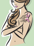 Nude Woman Posing with Pink Ribbon for Breast Cancer Awareness