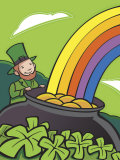 Irish Leprechaun with Pot of Gold by Rainbow