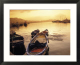 Sunset Setting over Two Boats at a Fishing Harbour and Marina on the Bay of Naples in Naples  Italy