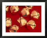 Christmas Brass Bells with Red Background