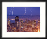 With the San Francisco Skyline in the Foreground  Lightning Strikes Over the Hills of Oakland  Ca