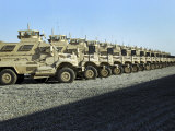 Mine Resistant Ambush Protected Vehicles Sit at Camp Liberty