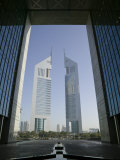 Emirates Towers Through Dubai International Financial Center Arch  Sheikh Zayed Road  Dubai  UAE