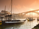 Porto Wine Carrying Barcos  River Douro and City Skyline  Porto  Portugal