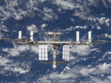 International Space Station Backdropped by a Blue and White Earth