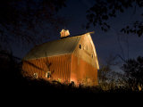 Antique Peg Barn Is Lit at Twilight  Princeton  Nebraska  USA