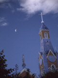 First Quarter Moon Rising Near a Church Steeple  Chile
