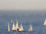 Sailboats Racing Cluster around a Windward Mark  San Francisco Bay  California