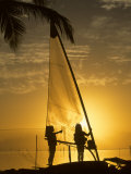 Little Girls Play with Dew on a Sail at Dawn  Key Largo  Florida