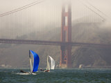 International 14 Skiffs Race under the Golden Gate Bridge  San Francisco Bay  California