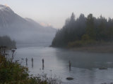 Early Morning Mist Rises as Fishermen Cast for Salmon  Chilkoot River  Alaska
