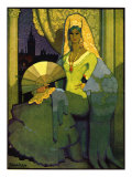 Spanish Woman with Fan  Book Plate  Spain  1920