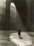 Lights in the Piazza Della Signoria  a Foggy Morning in December Florence