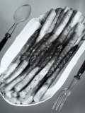 White Porcelain Platter with Cooked Asparagus