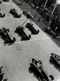 View from Above  of a Few Racing Cars  Waiting for the Starting Signal