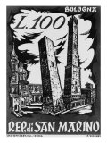 Billboard Advertising a Stamp Depicting the Tower of the Garisenda and Asinelli in Bologna