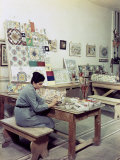 Artisan Decorating Some Tiles Made by the Marazzi Ceramic Company in Sassuolo  Modena