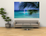 Palm Tree  Swimmers and a Boat at the Beach  Waikiki  USA