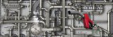 Close-up of a Gas Nozzle with Pipes on One Hundred Us Dollar Bill