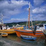 Fishermen on Fishing Boats Moored on the Beach at Dalcahue Village on Chiloe Island  Chile