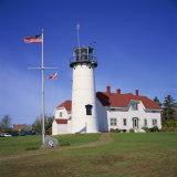American Flag Flying Beside the Chatham Lighthouse at Cape Cod  Massachusetts  New England  USA