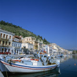 Boats and Buildings on the Waterfront in the Seaside Town of Neapoli  Peloponnese  Greece