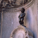 Famous Manneken Pis Statue in Brussels  Belgium  Europe