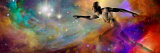 Illustrative Representation of a Man Running in the Universe