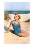 Blonde in Blue One-Piece in Dunes