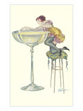 Lady Climbing into Champagne Glass