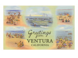 Pastel Beach Scenes  Greetings from Ventura  Calfironia