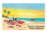 Santa Claus in Inner Tube at Beach