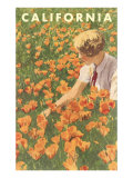 Woman Sitting in Poppies  California
