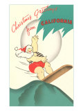 Cartoon of Surfing Santa  Christmas Greetings from California