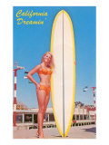 Blonde Woman with Tall Surfboard  California