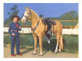 Cowgirl in Blue with Palomino