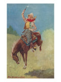 Cowgirl on Bucking Horse Painting