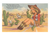Cartoon Cowgirl on Cactus