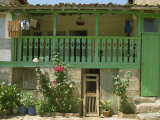 Detail of the Exterior of a House with a Green Door and Woodwork  Arenas De San Pedro  Spain