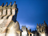 Evening View of Chimneys and Rooftop  Casa Batlo  Barcelona  Catalonia  Spain  Europe