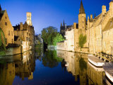 Canal and Belfry Tower in the Evening  UNESCO World Heritage Site  Bruges  Belgium  Europe