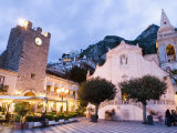Evening  Piazza Ix Aprile  Torre Dell Orologio  Church of San Giuseppe  Taormina  Sicily  Italy