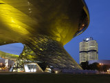 Bmw Welt and Headquarters Illuminated at Night  Munich  Bavaria  Germany  Europe