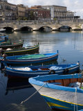 Traditional Fishing Boats in Harbour  Ortygia  Syracuse  Sicily  Italy  Mediterranean  Europe